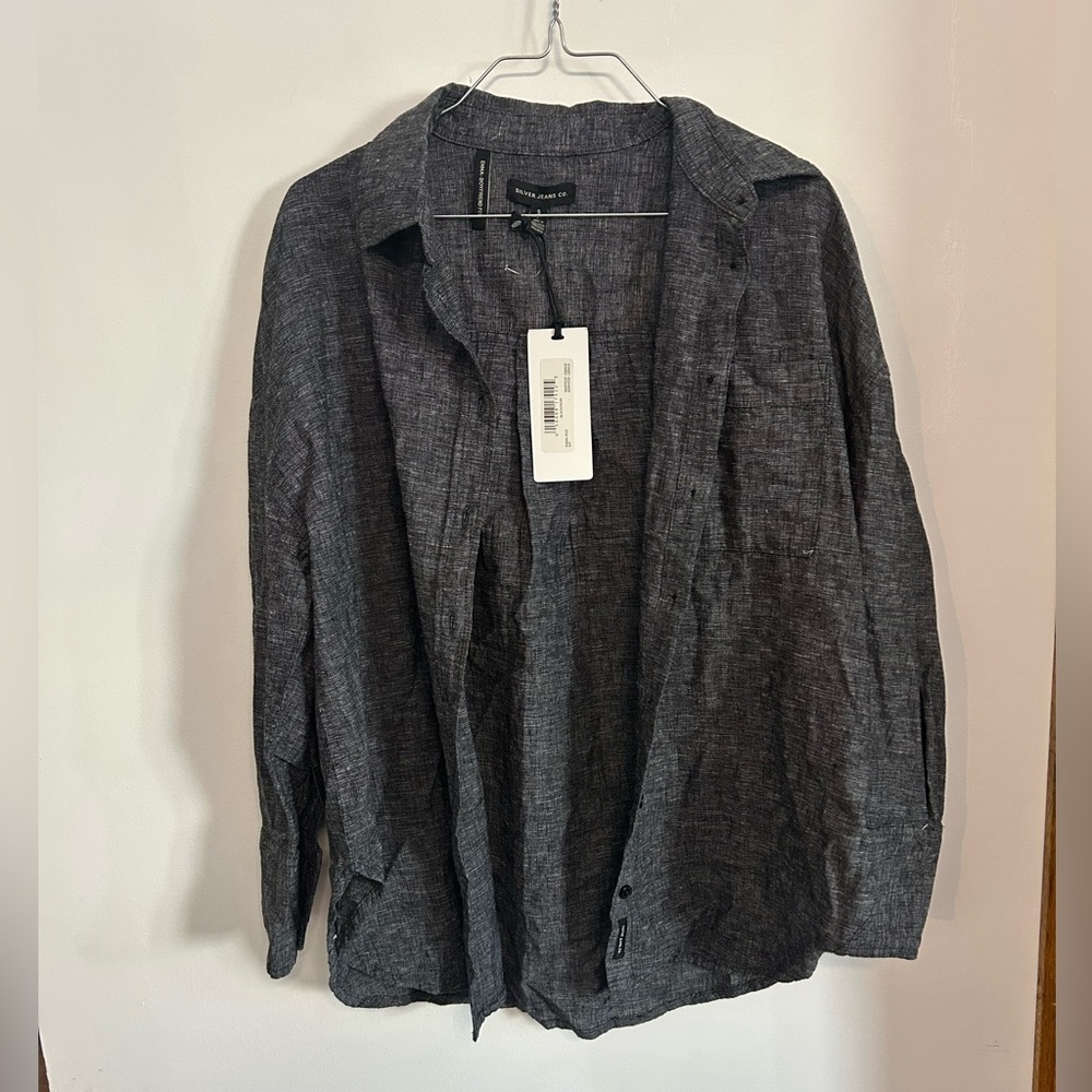 Linen Silver Jeans Charcoal Button Down Long sleeve shirt